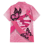 Australia Breast Cancer Awareness Month Family Matching Off Shoulder Short Dress and Hawaiian Shirt Pink Ribbon Mix Butterflies