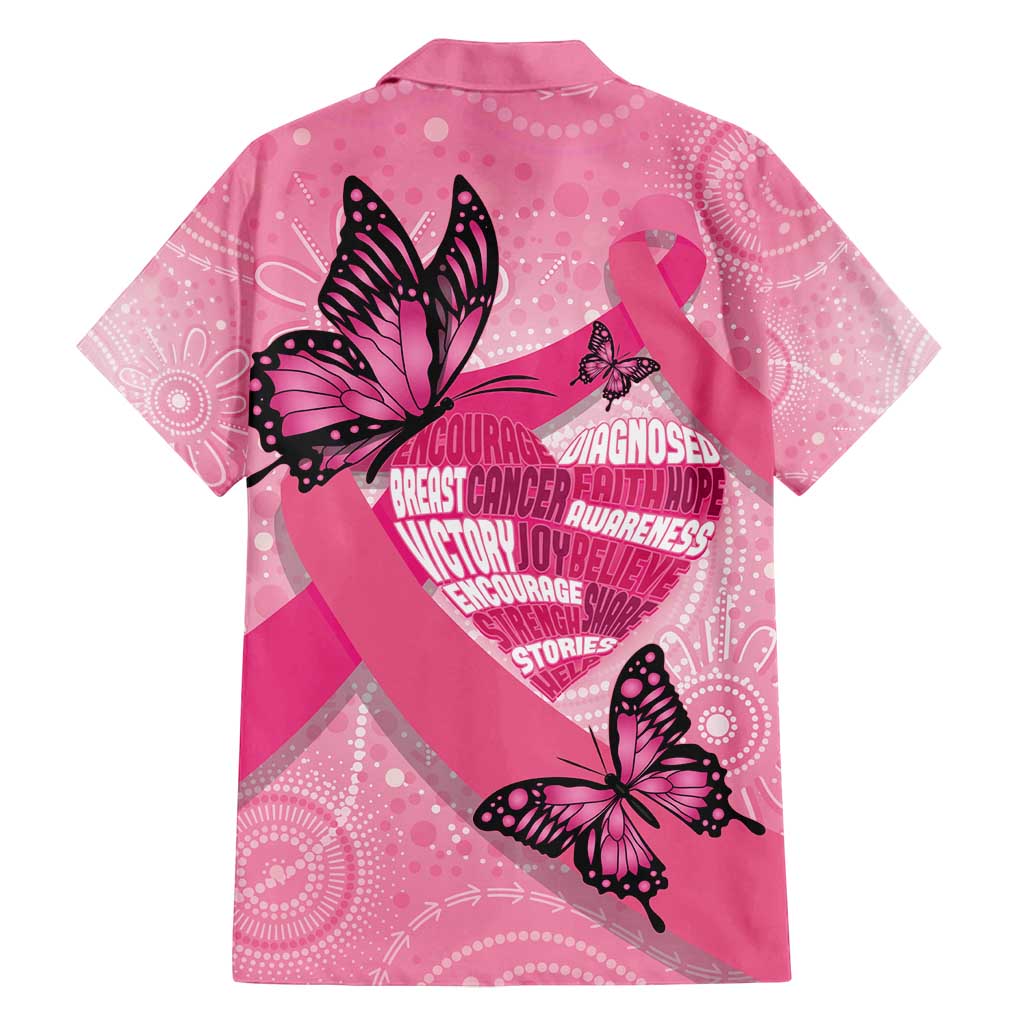 Australia Breast Cancer Awareness Month Family Matching Off Shoulder Short Dress and Hawaiian Shirt Pink Ribbon Mix Butterflies