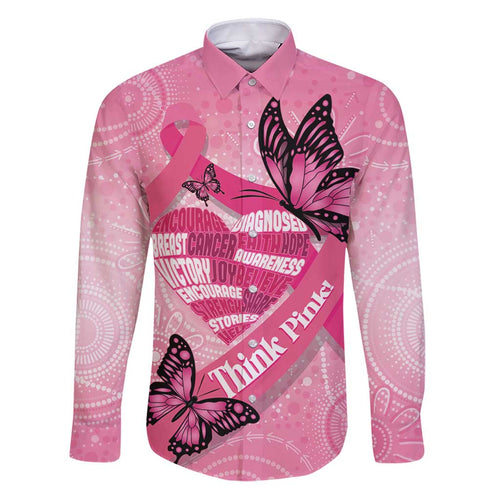 Australia Breast Cancer Awareness Month Family Matching Puletasi and Hawaiian Shirt Pink Ribbon Mix Butterflies