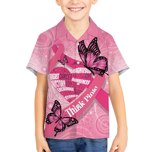 Australia Breast Cancer Awareness Month Family Matching Puletasi and Hawaiian Shirt Pink Ribbon Mix Butterflies