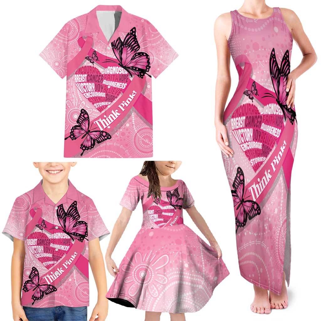 Australia Breast Cancer Awareness Month Family Matching Tank Maxi Dress and Hawaiian Shirt Pink Ribbon Mix Butterflies