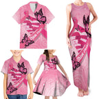 Australia Breast Cancer Awareness Month Family Matching Tank Maxi Dress and Hawaiian Shirt Pink Ribbon Mix Butterflies