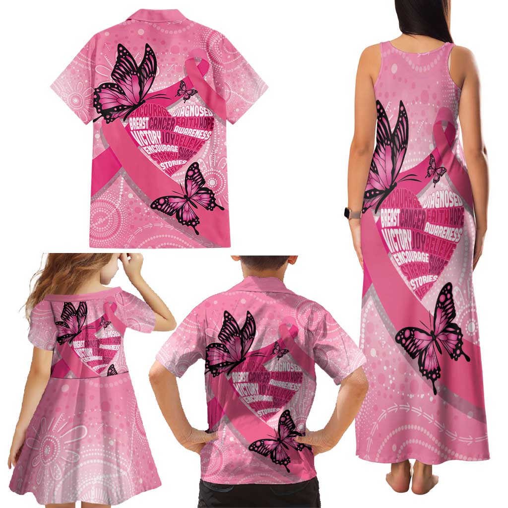 Australia Breast Cancer Awareness Month Family Matching Tank Maxi Dress and Hawaiian Shirt Pink Ribbon Mix Butterflies