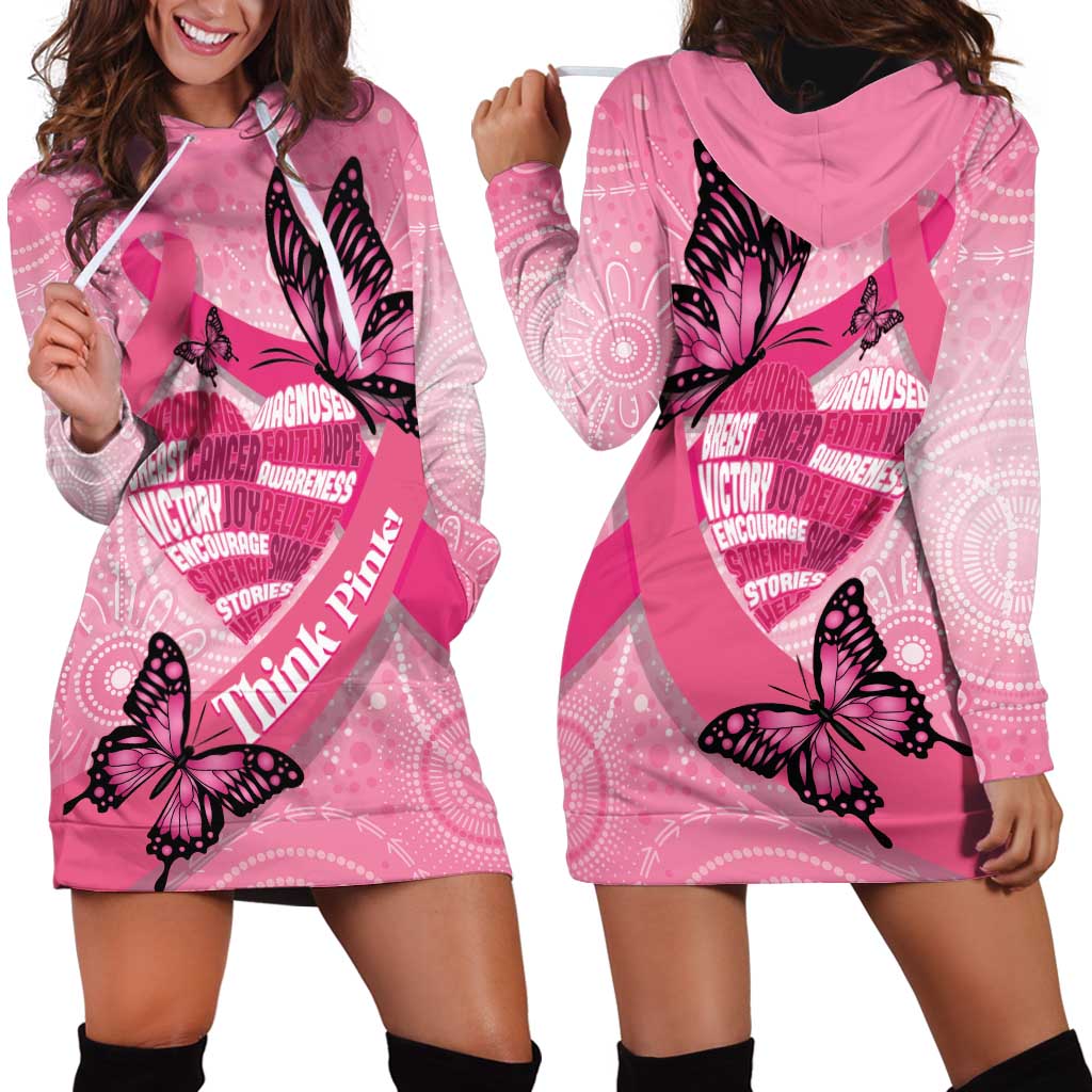 Australia Breast Cancer Awareness Month Hoodie Dress Pink Ribbon Mix Butterflies