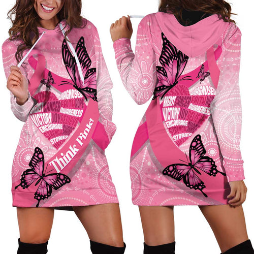 Australia Breast Cancer Awareness Month Hoodie Dress Pink Ribbon Mix Butterflies