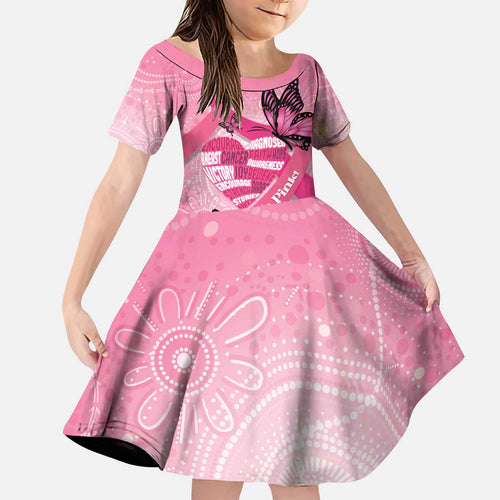 Australia Breast Cancer Awareness Month Kid Short Sleeve Dress Pink Ribbon Mix Butterflies