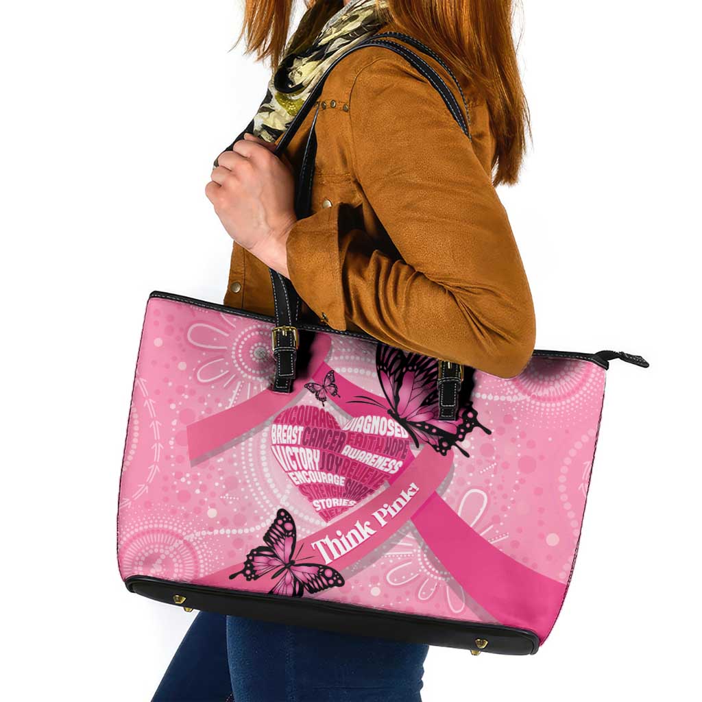 Australia Breast Cancer Awareness Month Leather Tote Bag Pink Ribbon Mix Butterflies