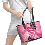 Australia Breast Cancer Awareness Month Leather Tote Bag Pink Ribbon Mix Butterflies