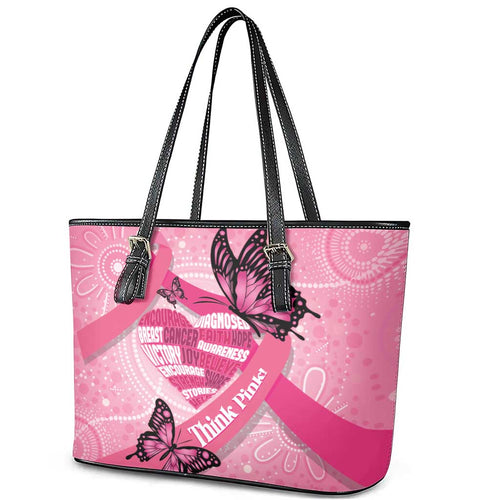 Australia Breast Cancer Awareness Month Leather Tote Bag Pink Ribbon Mix Butterflies