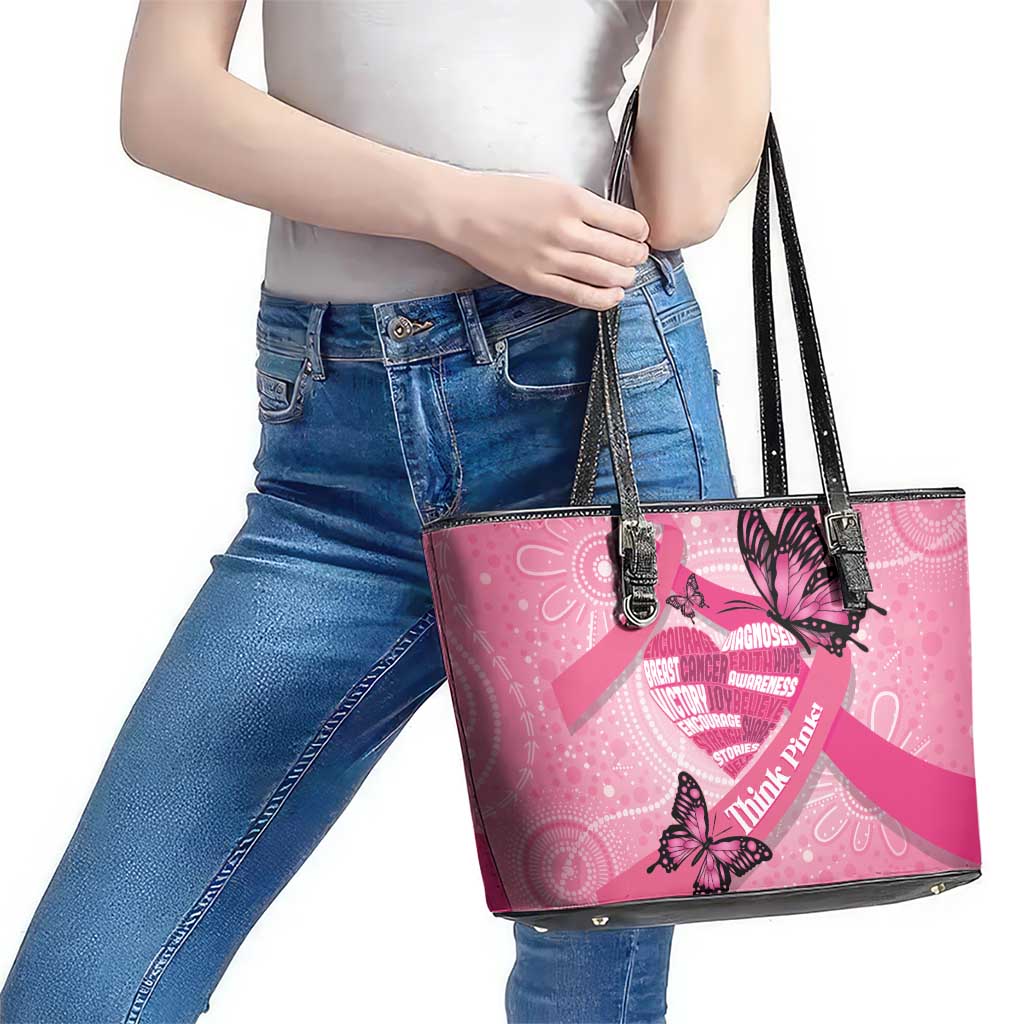 Australia Breast Cancer Awareness Month Leather Tote Bag Pink Ribbon Mix Butterflies