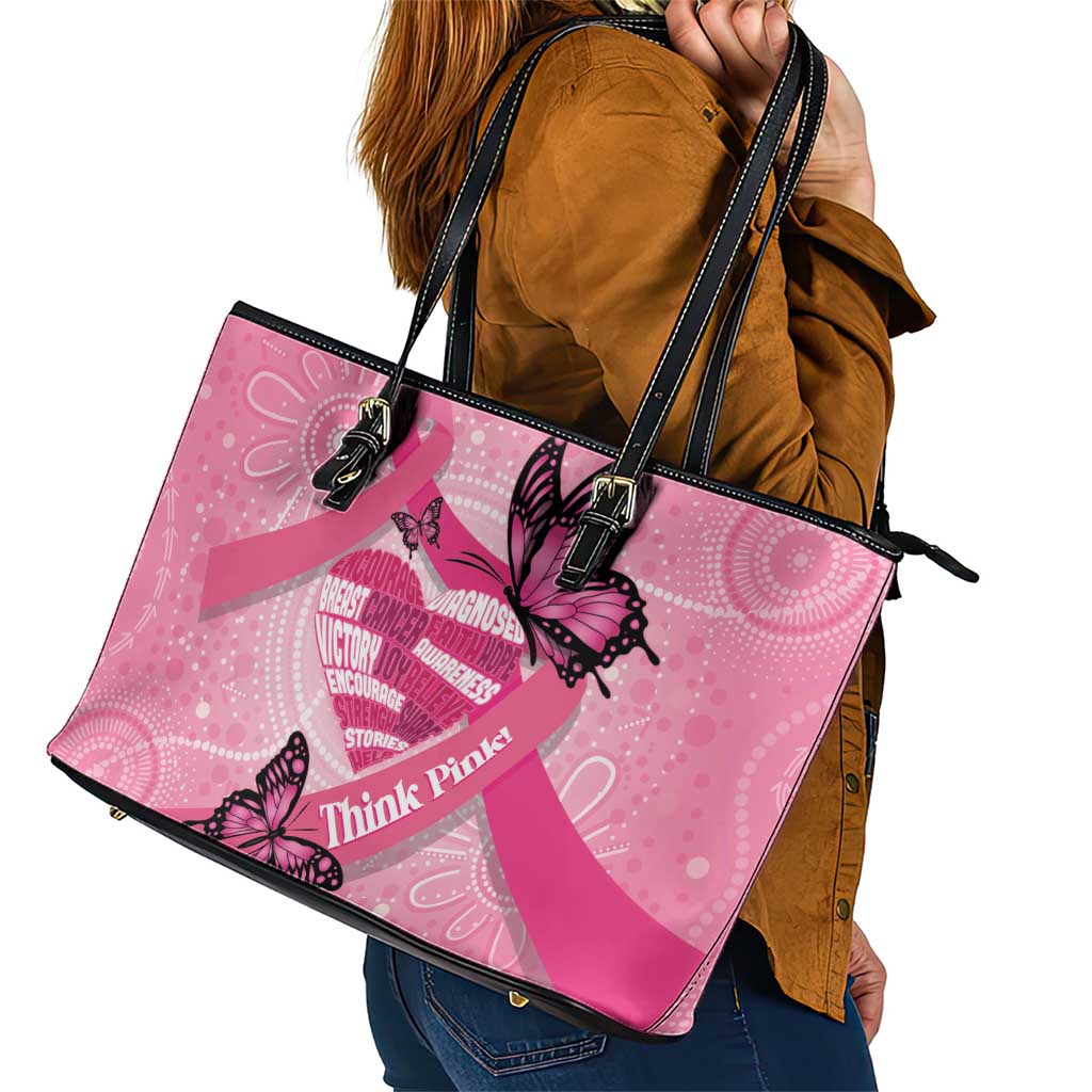 Australia Breast Cancer Awareness Month Leather Tote Bag Pink Ribbon Mix Butterflies
