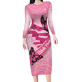 Australia Breast Cancer Awareness Month Long Sleeve Bodycon Dress Pink Ribbon Mix Butterflies