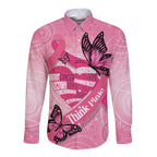 Australia Breast Cancer Awareness Month Long Sleeve Button Shirt Pink Ribbon Mix Butterflies