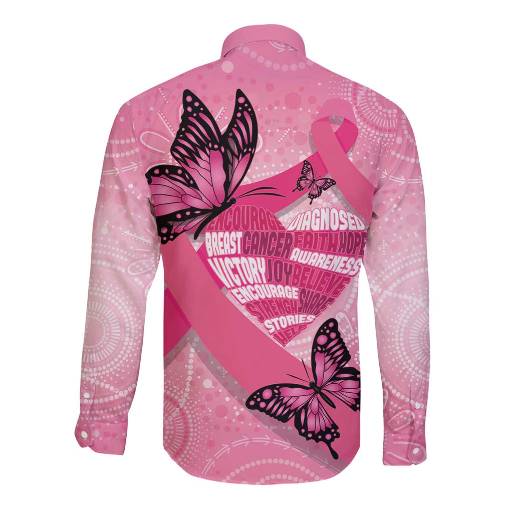 Australia Breast Cancer Awareness Month Long Sleeve Button Shirt Pink Ribbon Mix Butterflies