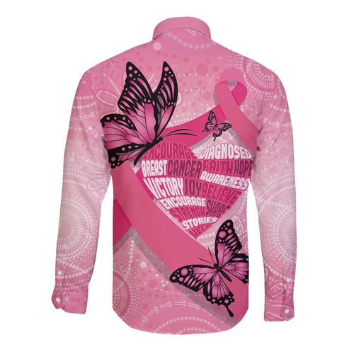 Australia Breast Cancer Awareness Month Long Sleeve Button Shirt Pink Ribbon Mix Butterflies