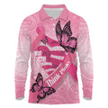 Australia Breast Cancer Awareness Month Long Sleeve Polo Shirt Pink Ribbon Mix Butterflies