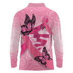 Australia Breast Cancer Awareness Month Long Sleeve Polo Shirt Pink Ribbon Mix Butterflies