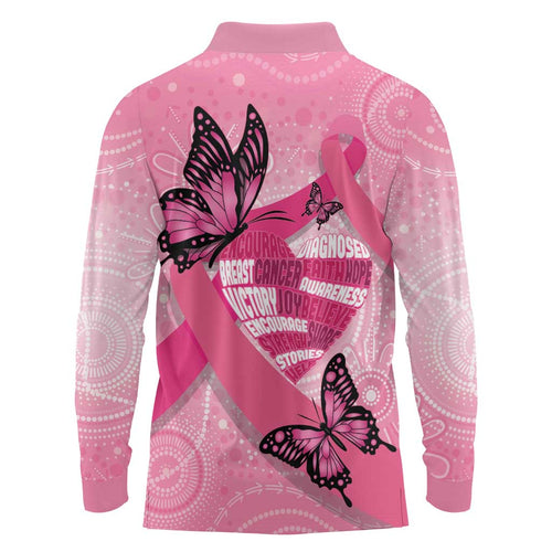 Australia Breast Cancer Awareness Month Long Sleeve Polo Shirt Pink Ribbon Mix Butterflies