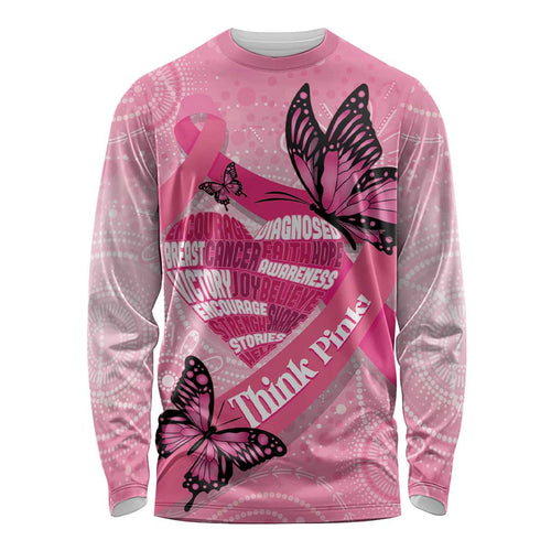 Australia Breast Cancer Awareness Month Long Sleeve Shirt Pink Ribbon Mix Butterflies