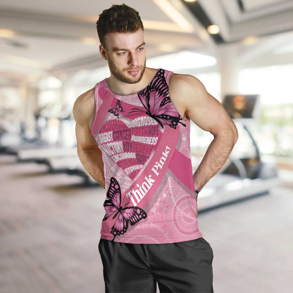 Australia Breast Cancer Awareness Month Men Tank Top Pink Ribbon Mix Butterflies