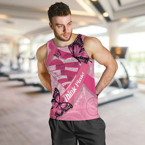Australia Breast Cancer Awareness Month Men Tank Top Pink Ribbon Mix Butterflies