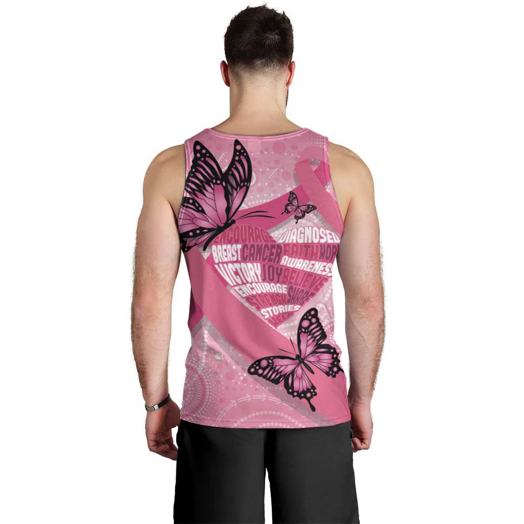 Australia Breast Cancer Awareness Month Men Tank Top Pink Ribbon Mix Butterflies