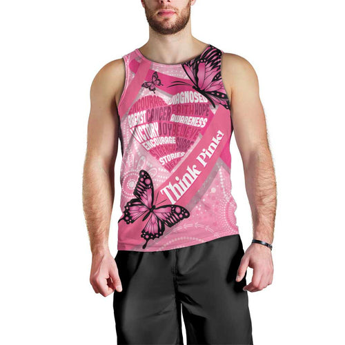 Australia Breast Cancer Awareness Month Men Tank Top Pink Ribbon Mix Butterflies