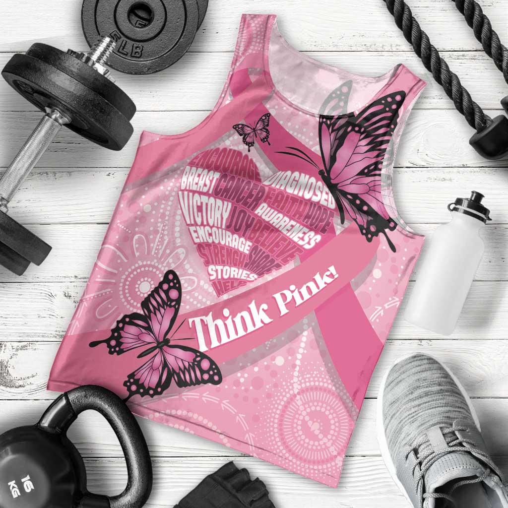 Australia Breast Cancer Awareness Month Men Tank Top Pink Ribbon Mix Butterflies