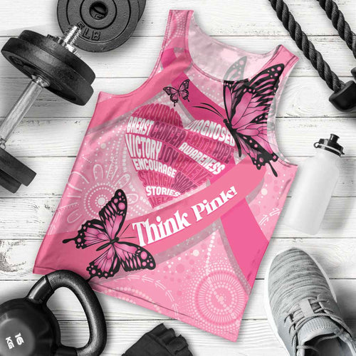 Australia Breast Cancer Awareness Month Men Tank Top Pink Ribbon Mix Butterflies