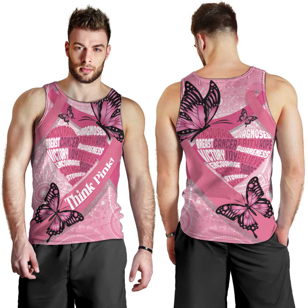 Australia Breast Cancer Awareness Month Men Tank Top Pink Ribbon Mix Butterflies