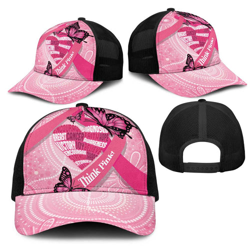 Australia Breast Cancer Awareness Month Mesh Trucker Cap Pink Ribbon Mix Butterflies - Aussie Hoodie