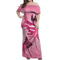 Australia Breast Cancer Awareness Month Off Shoulder Maxi Dress Pink Ribbon Mix Butterflies