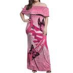 Australia Breast Cancer Awareness Month Off Shoulder Maxi Dress Pink Ribbon Mix Butterflies