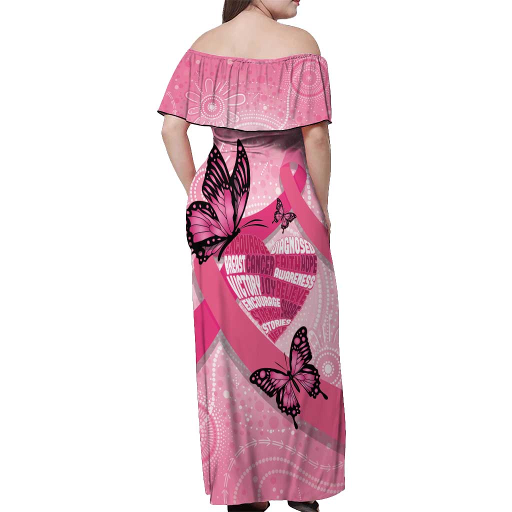Australia Breast Cancer Awareness Month Off Shoulder Maxi Dress Pink Ribbon Mix Butterflies
