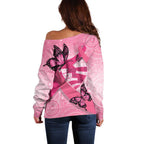 Australia Breast Cancer Awareness Month Off Shoulder Sweater Pink Ribbon Mix Butterflies