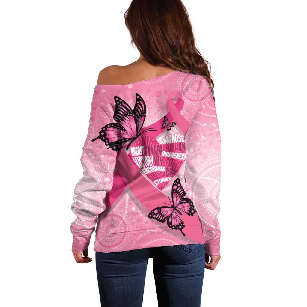 Australia Breast Cancer Awareness Month Off Shoulder Sweater Pink Ribbon Mix Butterflies