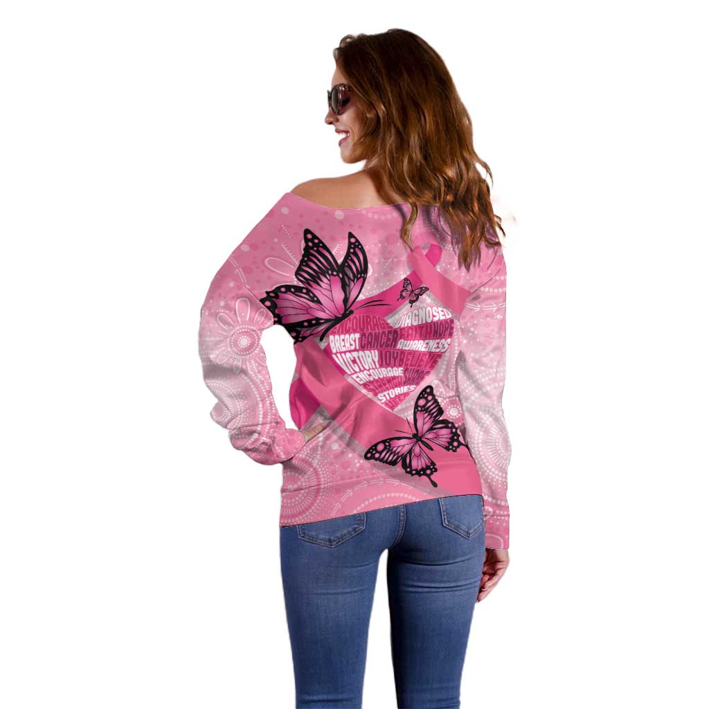 Australia Breast Cancer Awareness Month Off Shoulder Sweater Pink Ribbon Mix Butterflies