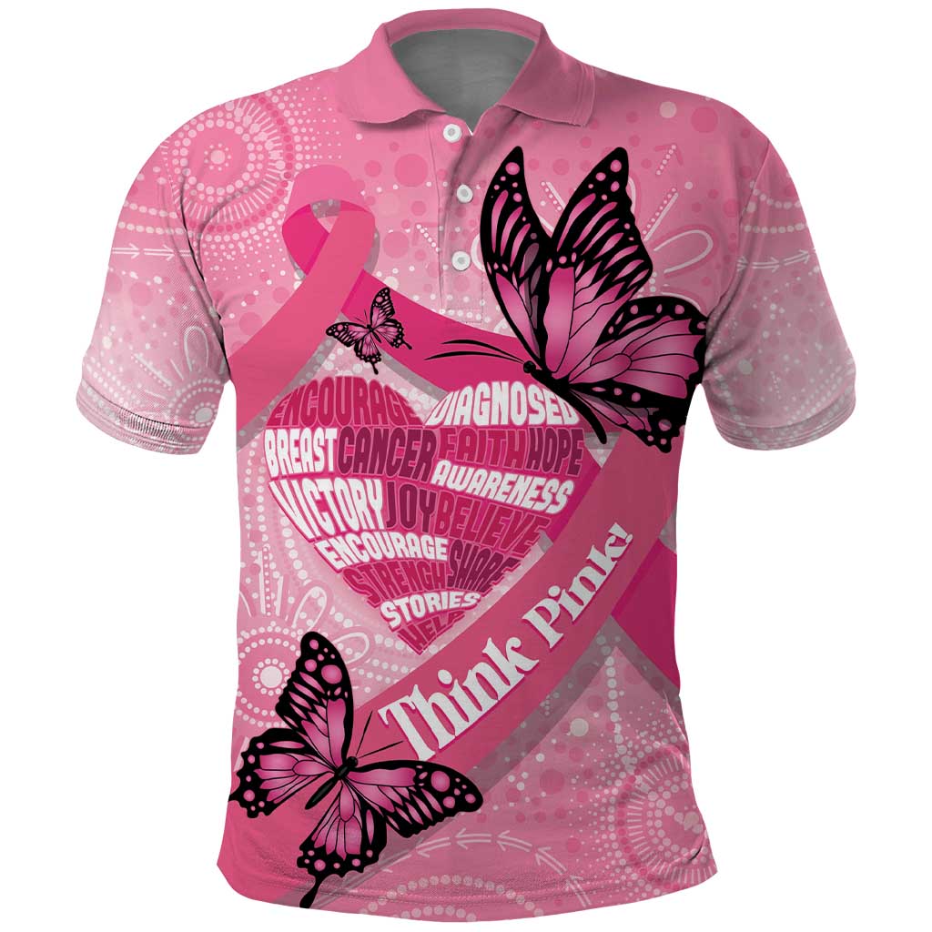 Australia Breast Cancer Awareness Month Polo Shirt Pink Ribbon Mix Butterflies
