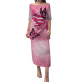 Australia Breast Cancer Awareness Month Puletasi Pink Ribbon Mix Butterflies