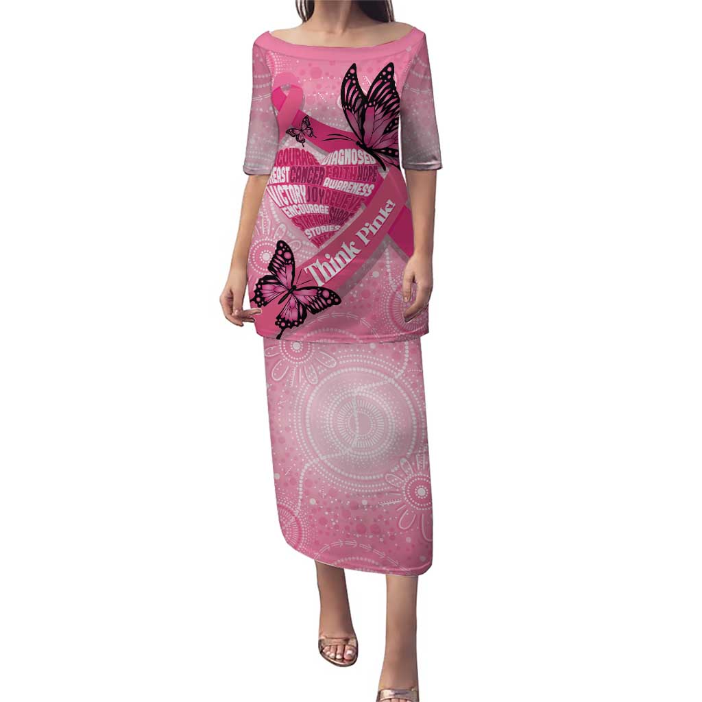 Australia Breast Cancer Awareness Month Puletasi Pink Ribbon Mix Butterflies