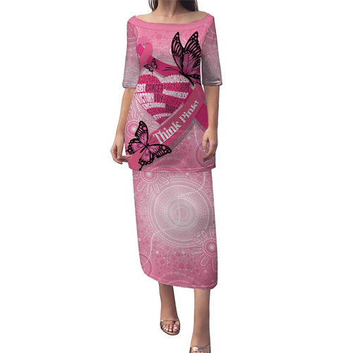 Australia Breast Cancer Awareness Month Puletasi Pink Ribbon Mix Butterflies