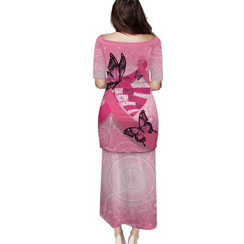 Australia Breast Cancer Awareness Month Puletasi Pink Ribbon Mix Butterflies