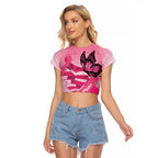 Australia Breast Cancer Awareness Month Raglan Cropped T Shirt Pink Ribbon Mix Butterflies