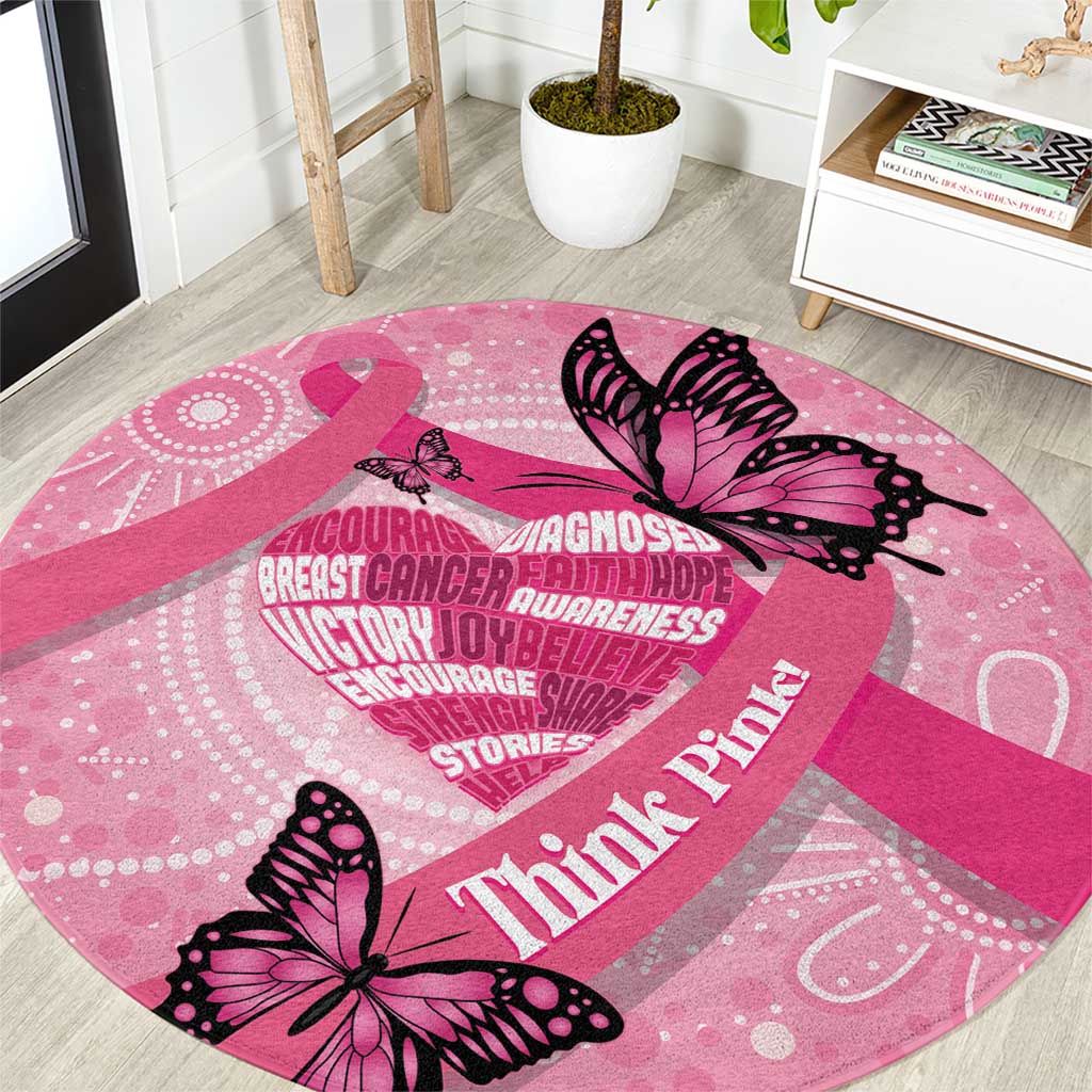 Australia Breast Cancer Awareness Month Round Carpet Pink Ribbon Mix Butterflies