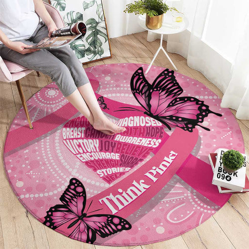 Australia Breast Cancer Awareness Month Round Carpet Pink Ribbon Mix Butterflies