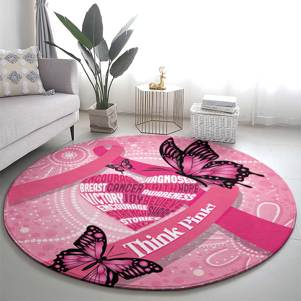 Australia Breast Cancer Awareness Month Round Carpet Pink Ribbon Mix Butterflies