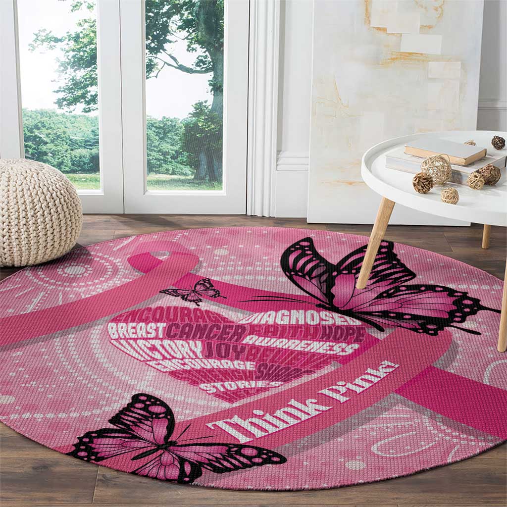 Australia Breast Cancer Awareness Month Round Carpet Pink Ribbon Mix Butterflies