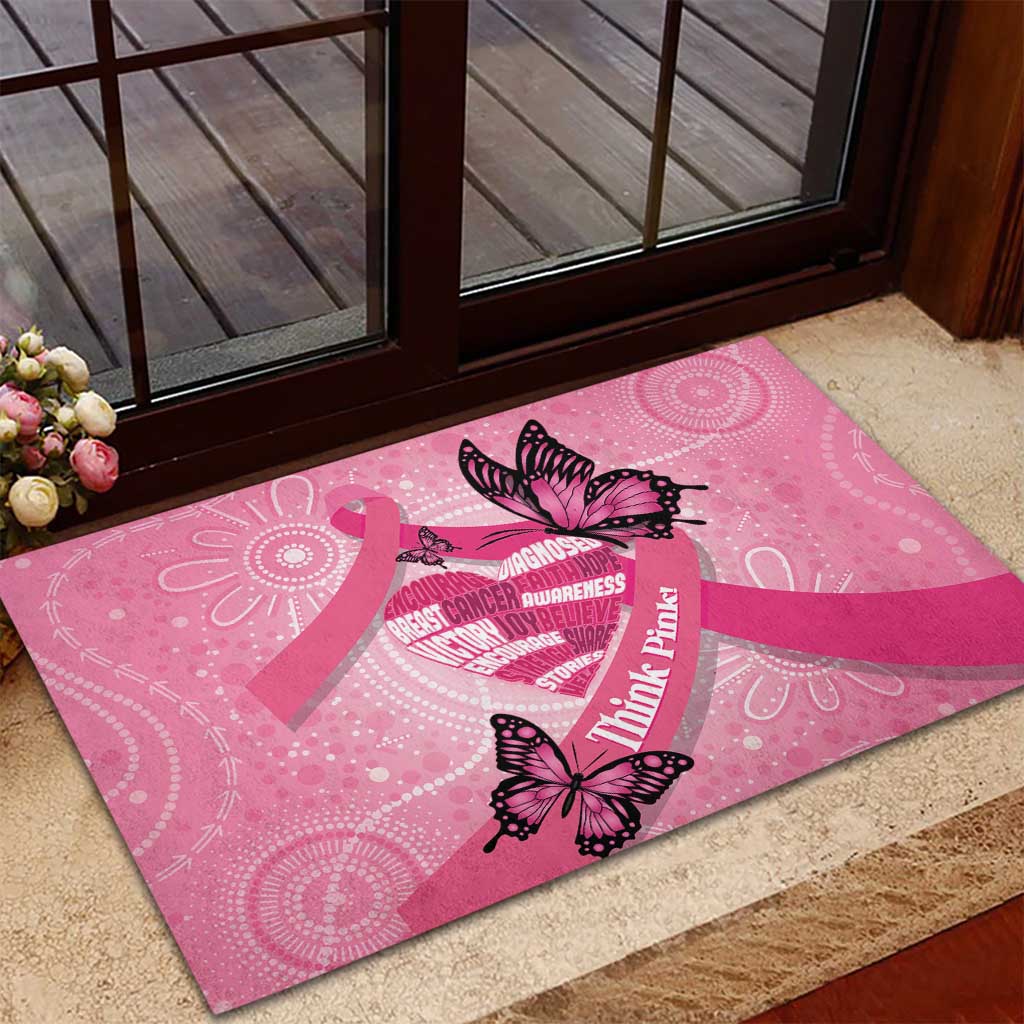 Australia Breast Cancer Awareness Month Rubber Doormat Pink Ribbon Mix Butterflies