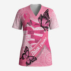 Australia Breast Cancer Awareness Month Scrub Top Pink Ribbon Mix Butterflies - Aussie Hoodie