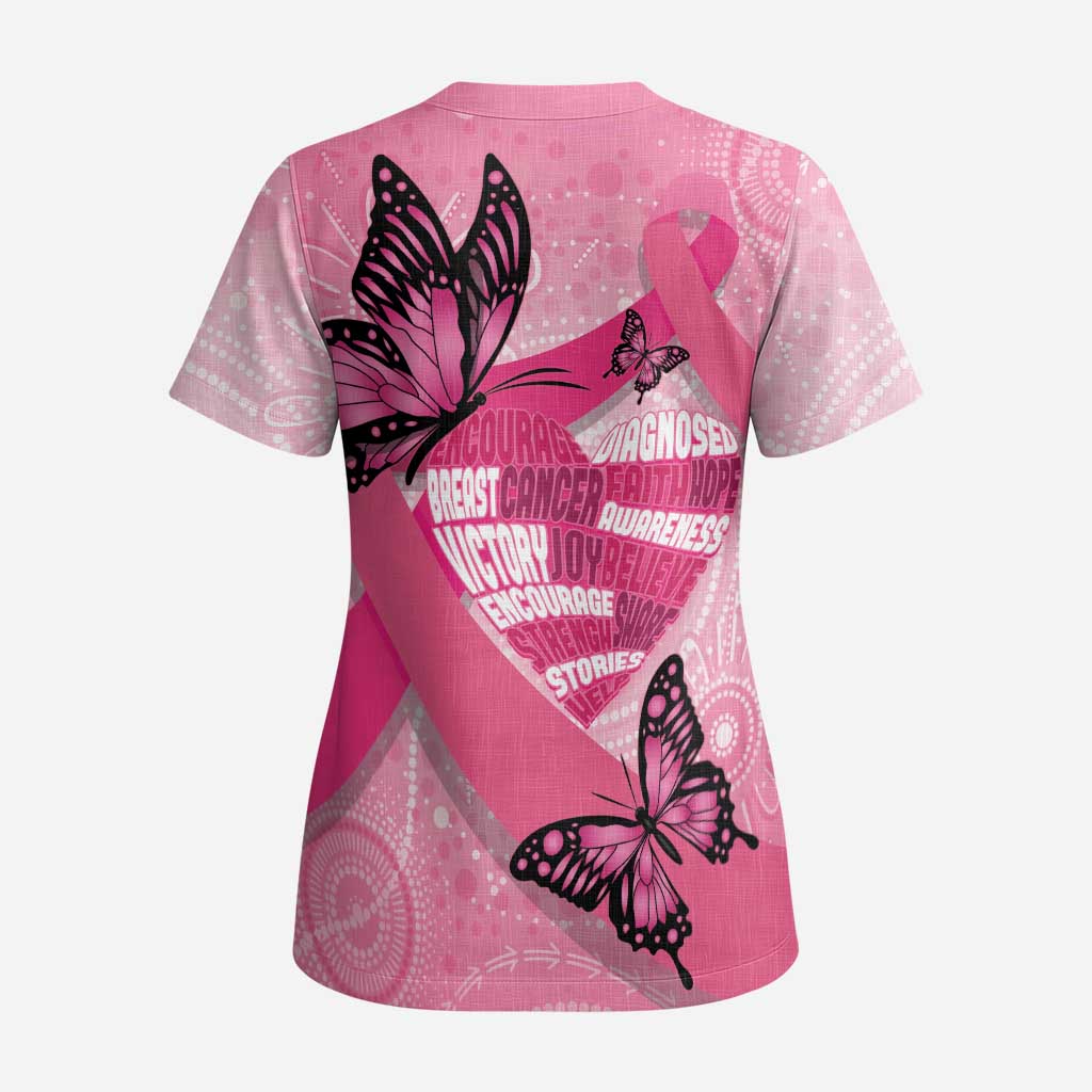 Australia Breast Cancer Awareness Month Scrub Top Pink Ribbon Mix Butterflies - Aussie Hoodie